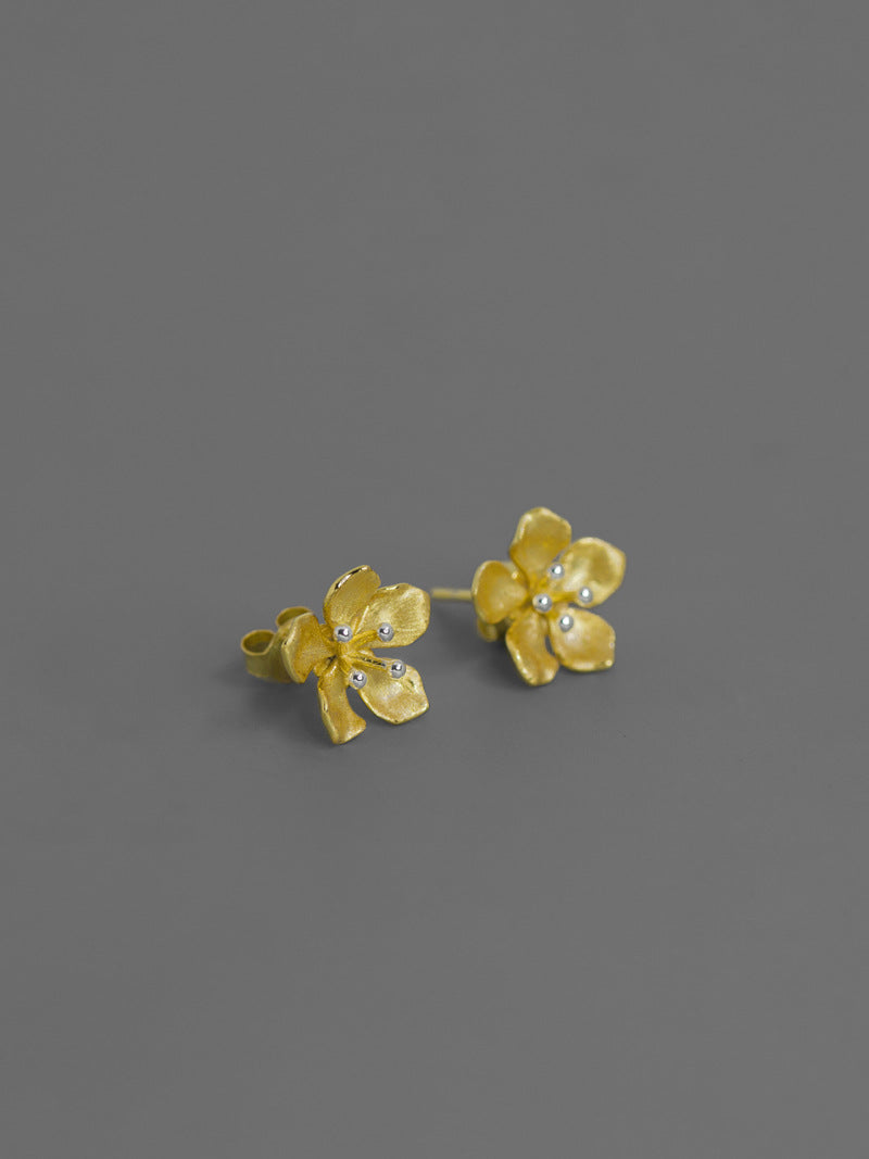 Peach Blossom Flower Stud Earring-Sterling Silver Blossom Flower Charm Earring-Spring Flower-Dainty Floral Jewelry-Gift for her