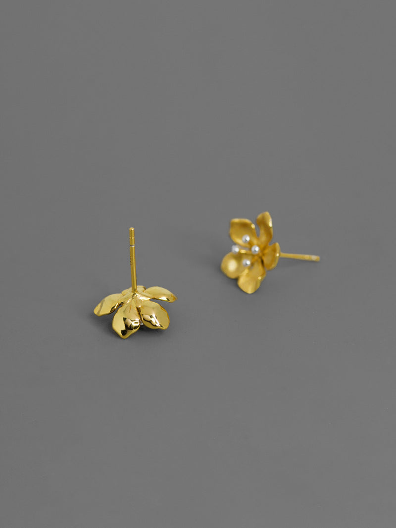 Peach Blossom Flower Stud Earring-Sterling Silver Blossom Flower Charm Earring-Spring Flower-Dainty Floral Jewelry-Gift for her