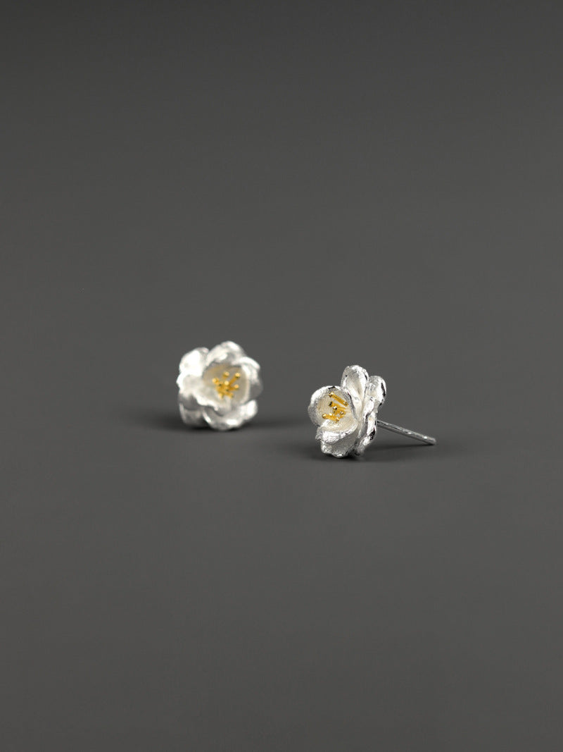 Camellia Flower Charm Earring-Sterling Silver Blossom Flower Dangle Earring-Spring Flower-Dainty Floral Jewelry-Gift for her