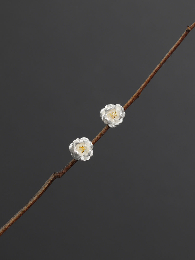 Camellia Flower Charm Earring-Sterling Silver Blossom Flower Dangle Earring-Spring Flower-Dainty Floral Jewelry-Gift for her