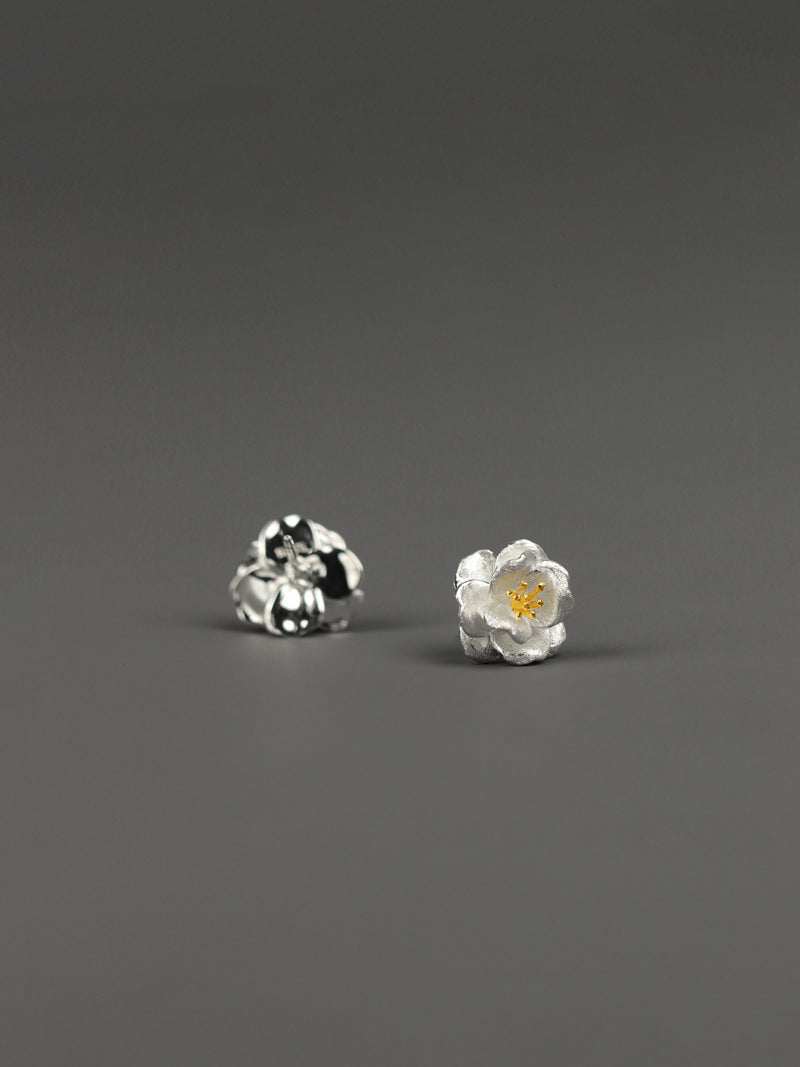 Camellia Flower Charm Earring-Sterling Silver Blossom Flower Dangle Earring-Spring Flower-Dainty Floral Jewelry-Gift for her