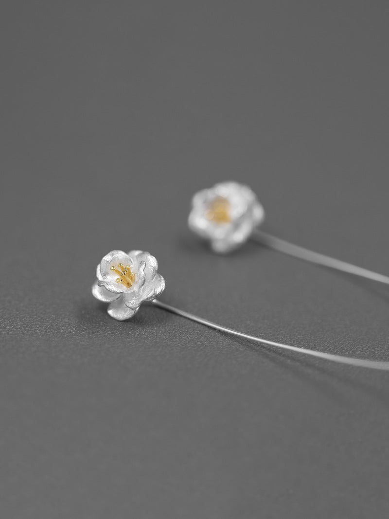 Camellia Flower Charm Earring-Sterling Silver Blossom Flower Dangle Earring-Spring Flower-Dainty Floral Jewelry-Gift for her