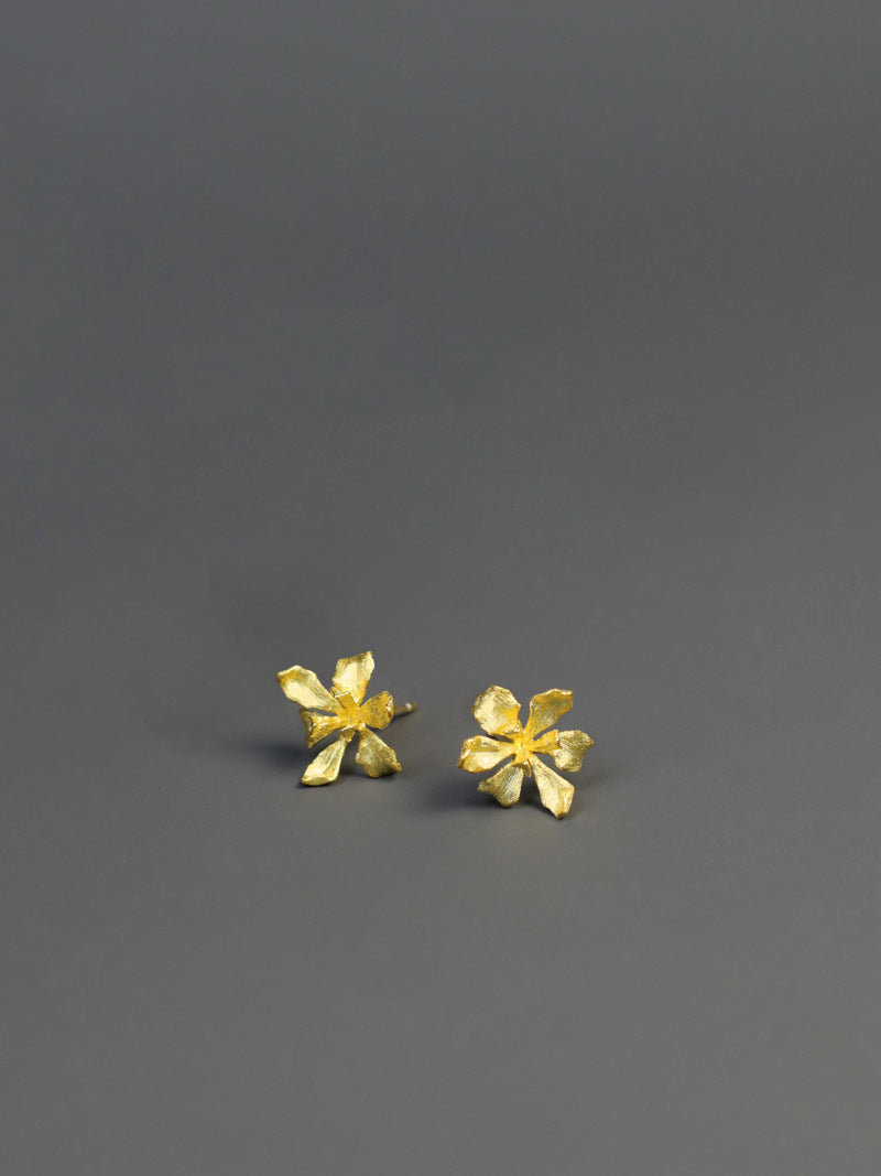 Irises Flower Charm Earring-Sterling Silver Blossom Flower Stud Earring-Small Flower-Dainty Floral Jewelry-Gift for her