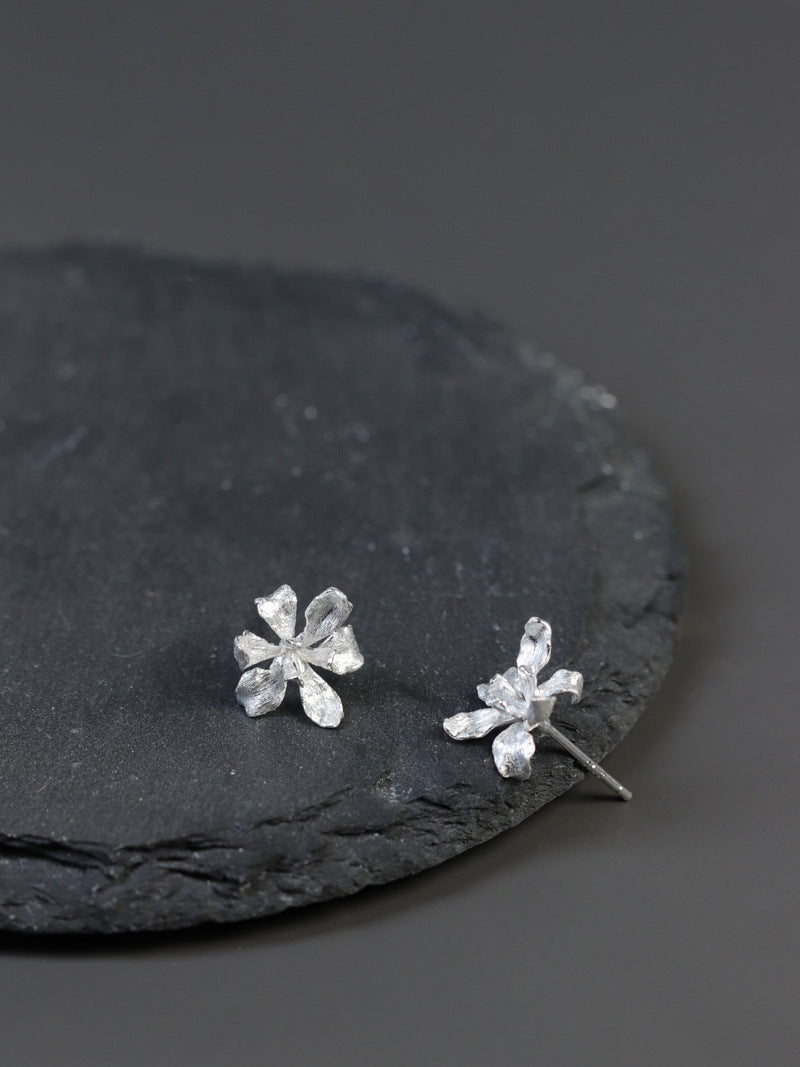 Irises Flower Charm Earring-Sterling Silver Blossom Flower Stud Earring-Small Flower-Dainty Floral Jewelry-Gift for her