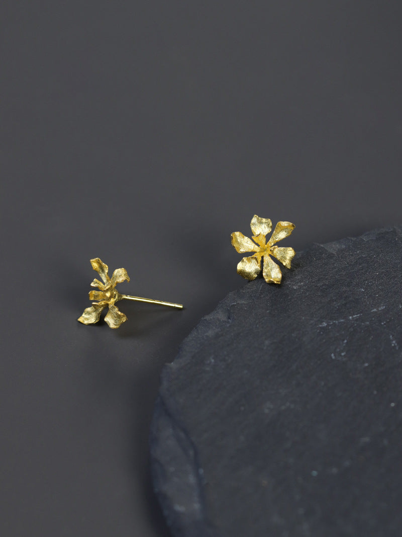 Irises Flower Charm Earring-Sterling Silver Blossom Flower Stud Earring-Small Flower-Dainty Floral Jewelry-Gift for her