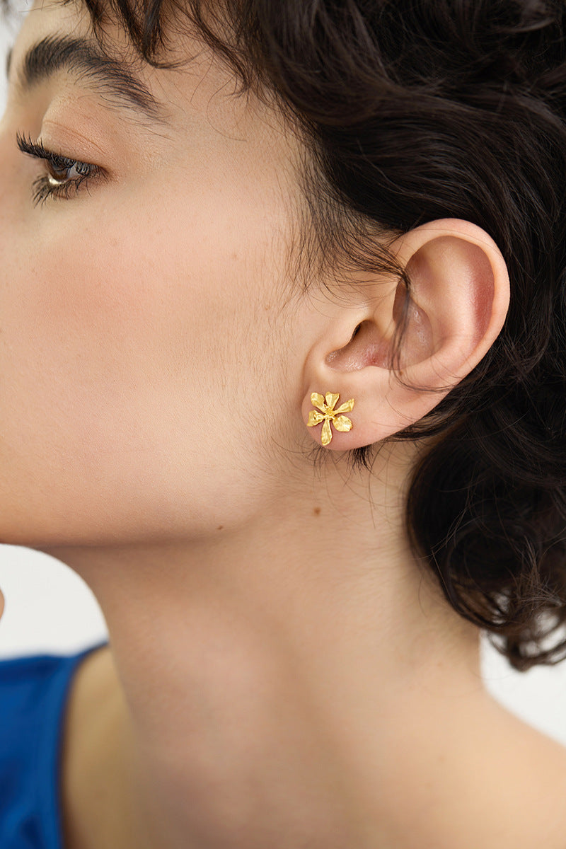 Irises Flower Charm Earring-Sterling Silver Blossom Flower Stud Earring-Small Flower-Dainty Floral Jewelry-Gift for her