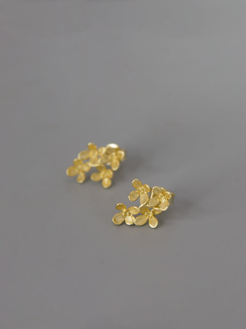 Sweet Osmanthus Charm Earring-Sterling Silver Blossom Flower Stud Earring-Small Flower-Floral Flower Jewelry-Gift for her