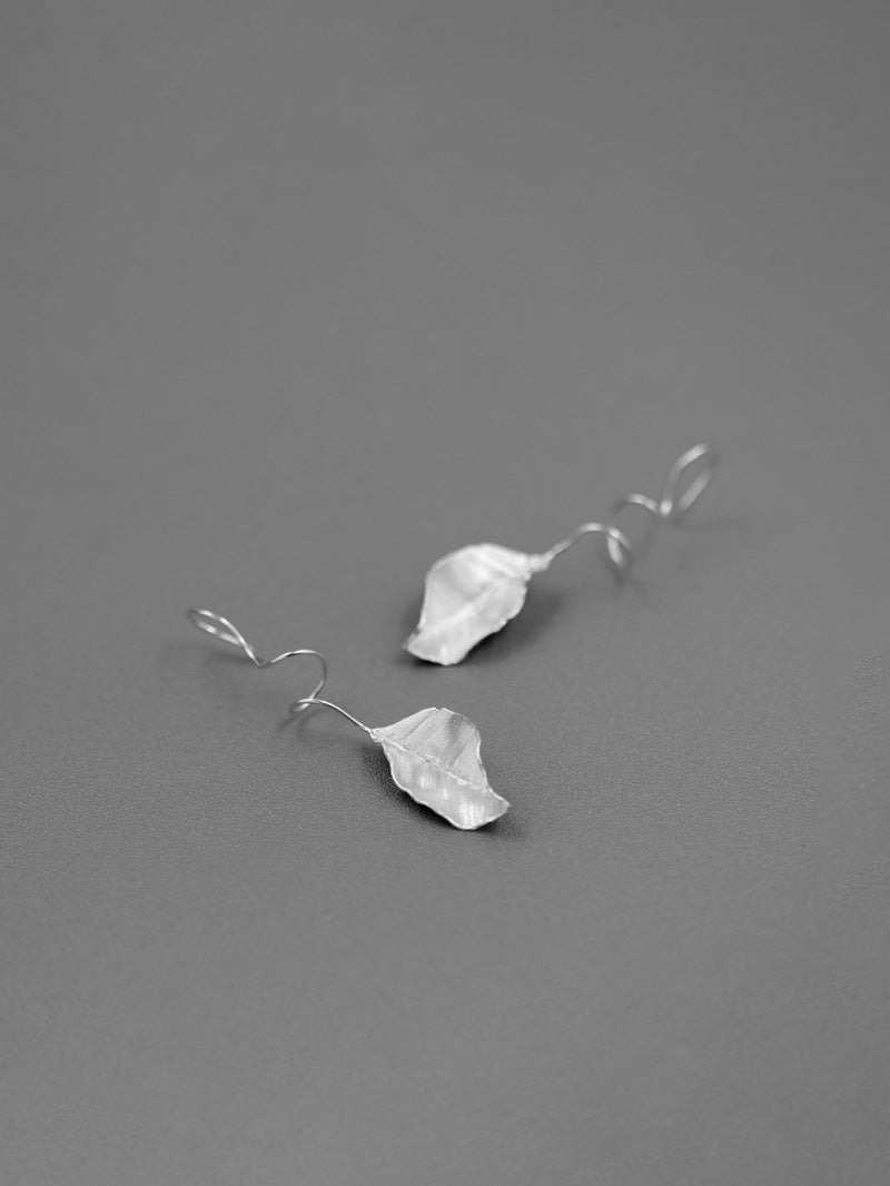 Autumn Leaves Charm Earrings-Sterling Silver Fall Leaves Dangle Earrings-Matt Silver-Harvest Thanksgiving Jewelry-Gift for woman