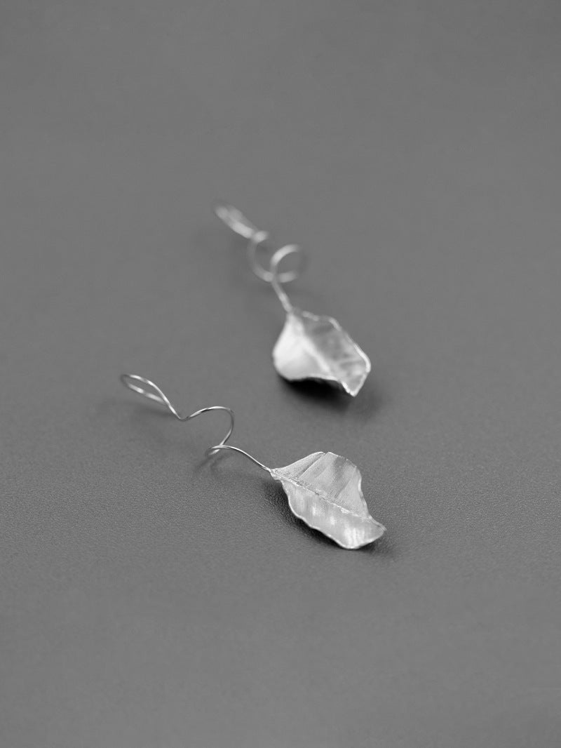 Autumn Leaves Charm Earrings-Sterling Silver Fall Leaves Dangle Earrings-Matt Silver-Harvest Thanksgiving Jewelry-Gift for woman