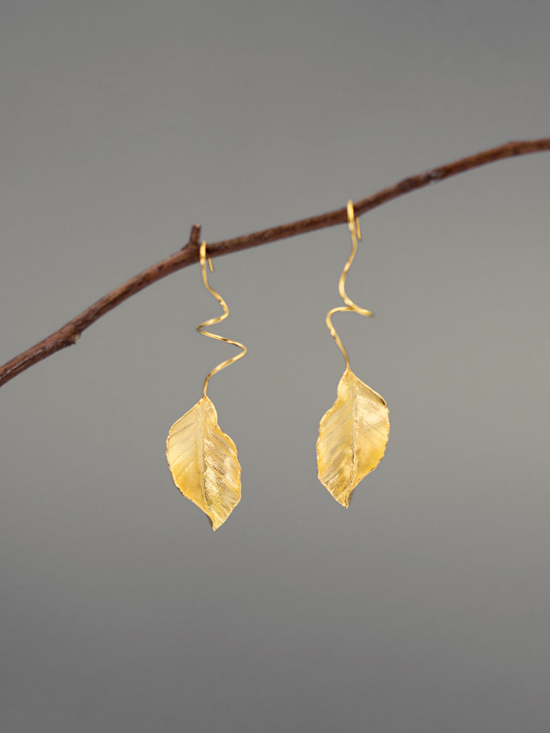 Autumn Leaves Charm Earrings-Sterling Silver Fall Leaves Dangle Earrings-Matt Silver-Harvest Thanksgiving Jewelry-Gift for woman