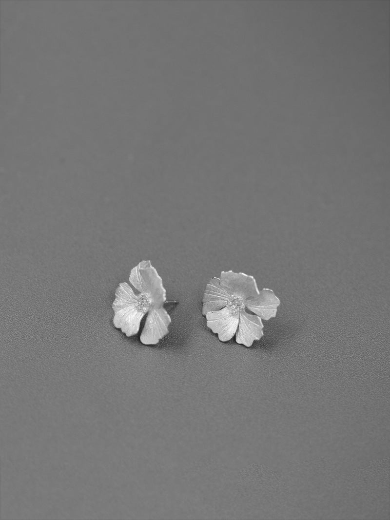 Peony Flower Earring-Sterling Silver Blossom Flower Stud Earrings-Zircon Flower-Floral Silver Jewelry-Gift for her