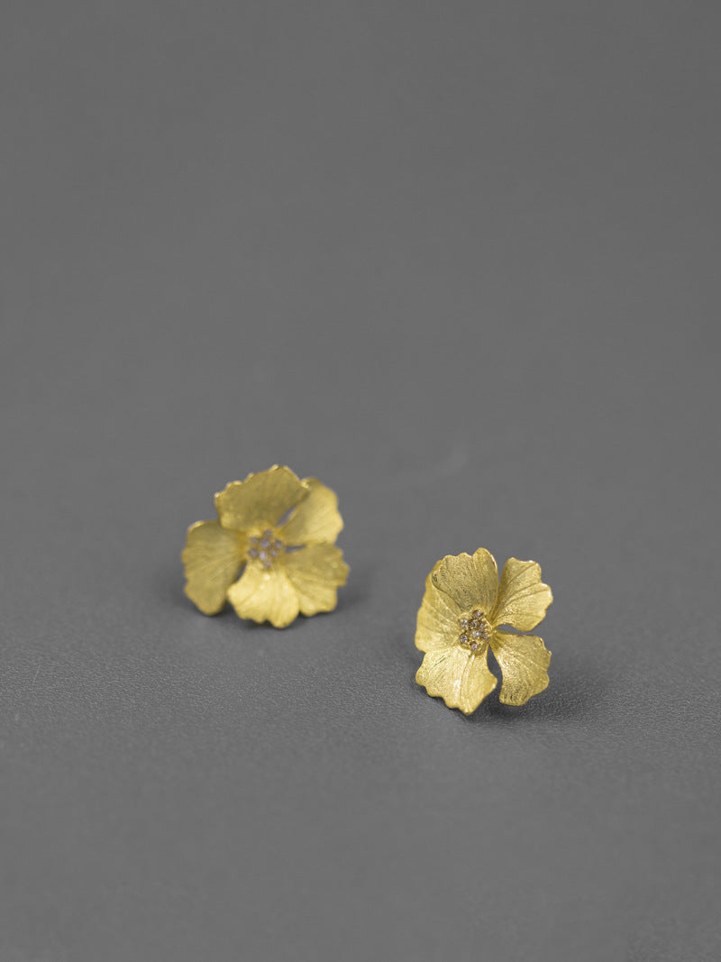 Peony Flower Earring-Sterling Silver Blossom Flower Stud Earrings-Zircon Flower-Floral Silver Jewelry-Gift for her
