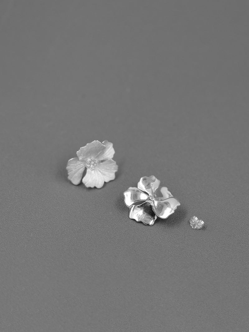 Peony Flower Earring-Sterling Silver Blossom Flower Stud Earrings-Zircon Flower-Floral Silver Jewelry-Gift for her