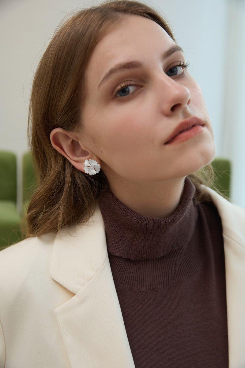 Peony Flower Earring-Sterling Silver Blossom Flower Stud Earrings-Zircon Flower-Floral Silver Jewelry-Gift for her