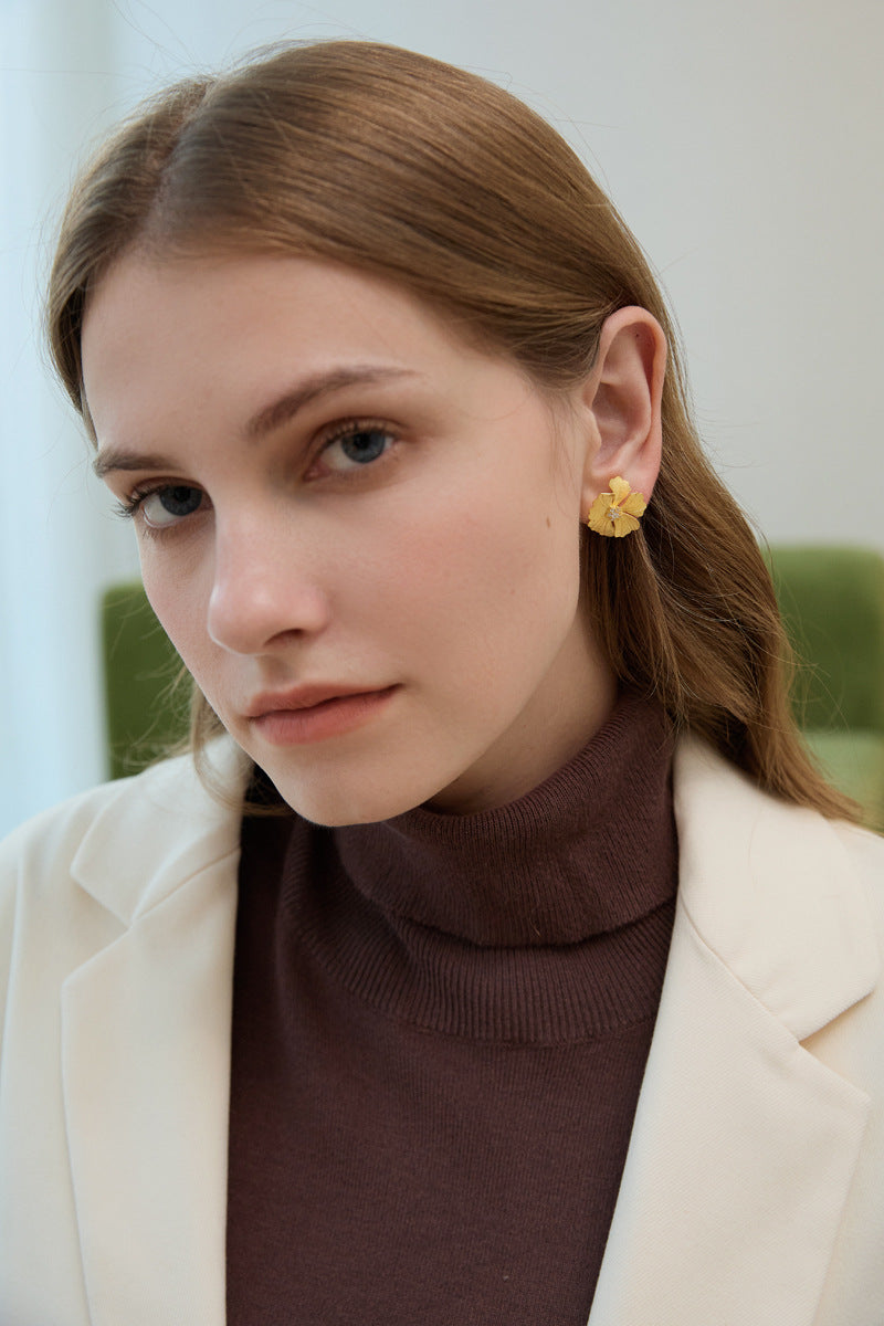 Peony Flower Earring-Sterling Silver Blossom Flower Stud Earrings-Zircon Flower-Floral Silver Jewelry-Gift for her