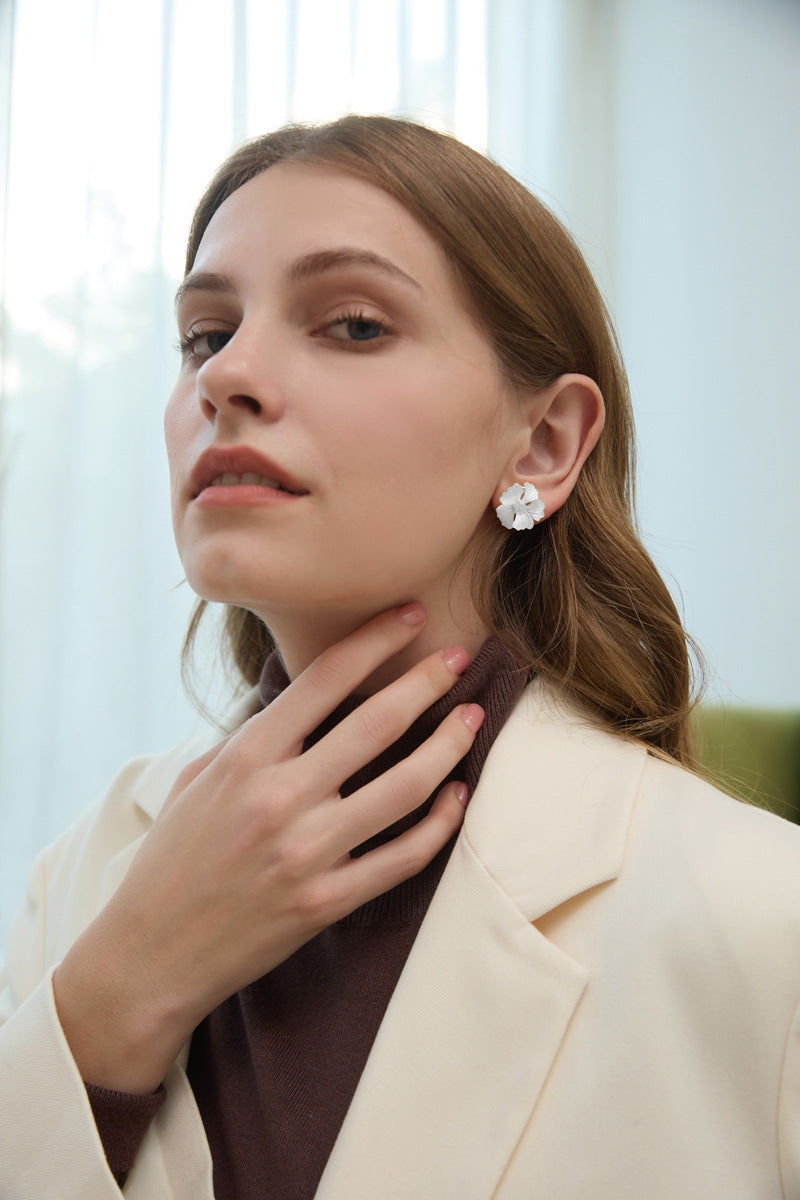 Peony Flower Earring-Sterling Silver Blossom Flower Stud Earrings-Zircon Flower-Floral Silver Jewelry-Gift for her