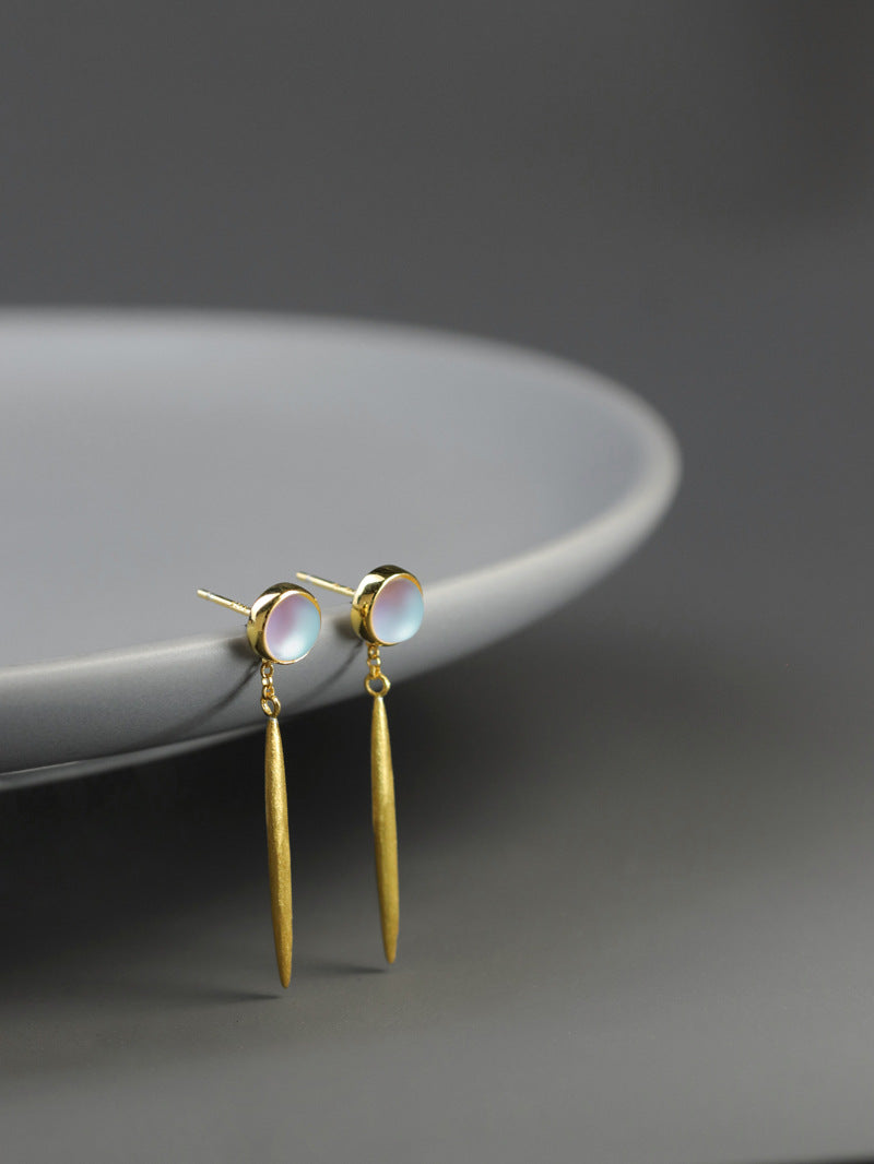 Colored Glaze Disc Earrings-Sterling Silver Spindle Drop Earrings-Gemstone Disc-Silver Gemstone Jewelry-Gift for her