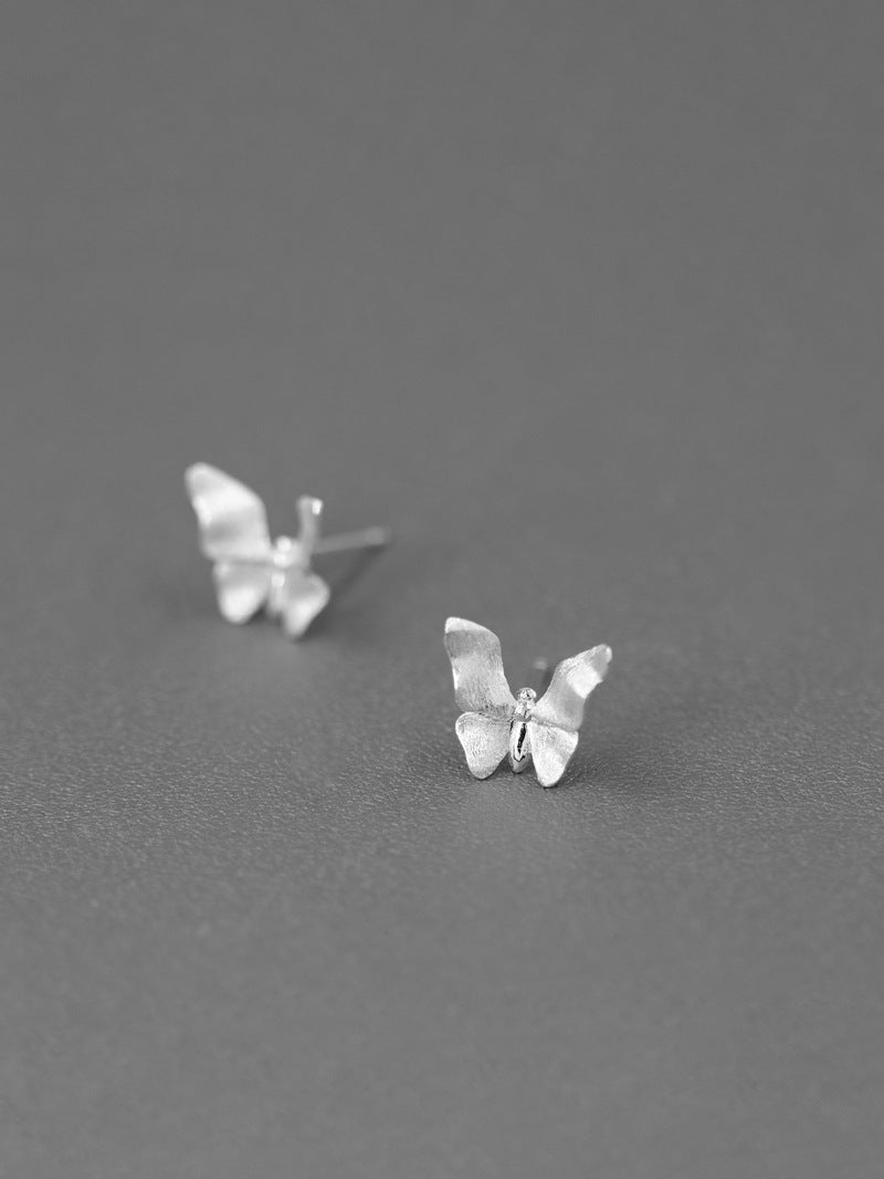 Small Butterfly Charm Earring-Sterling Silver Butterfly Stud Earring-Small Wing-Silver Insect Jewelry-Gift for her