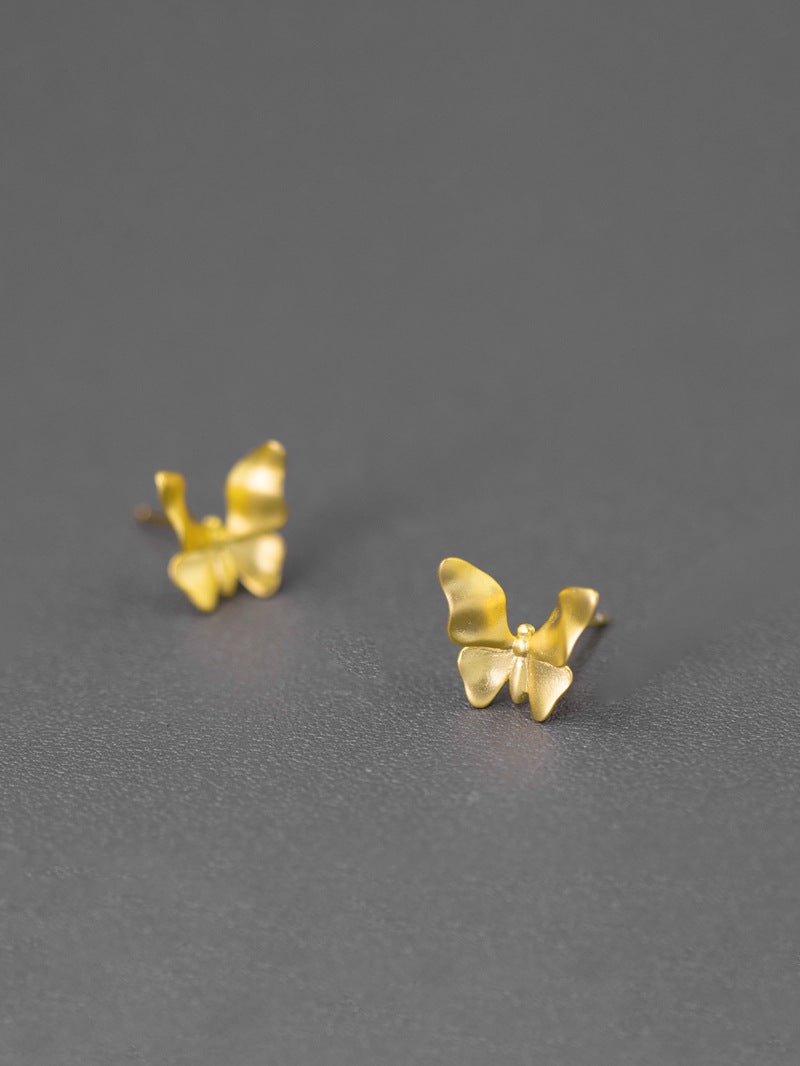 Small Butterfly Charm Earring-Sterling Silver Butterfly Stud Earring-Small Wing-Silver Insect Jewelry-Gift for her