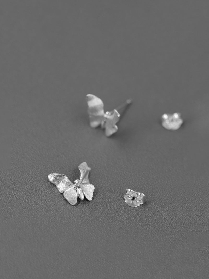 Small Butterfly Charm Earring-Sterling Silver Butterfly Stud Earring-Small Wing-Silver Insect Jewelry-Gift for her