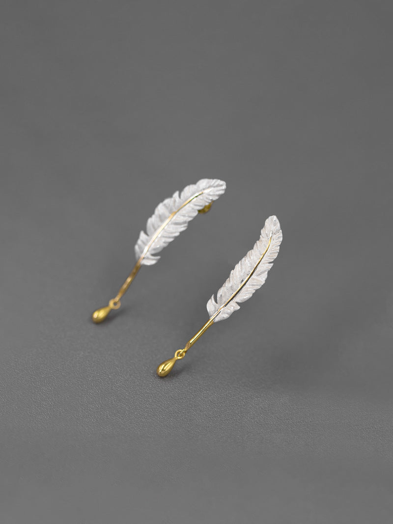 Quill Pen Earrings-Sterling Silver Feather Pen Earrings-Quill Pen and Ink-Antique Plume Jewelry-Gift for Women