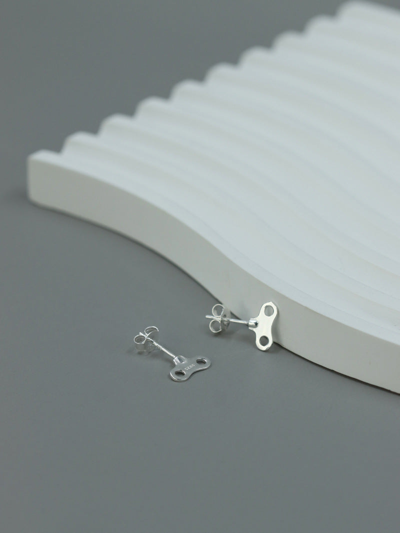 Winding Clock Key Earrings-Sterling Silver Clock Key Charm Stud Earrings-Tiny Key-Silver Key Jewelry-Gift for her