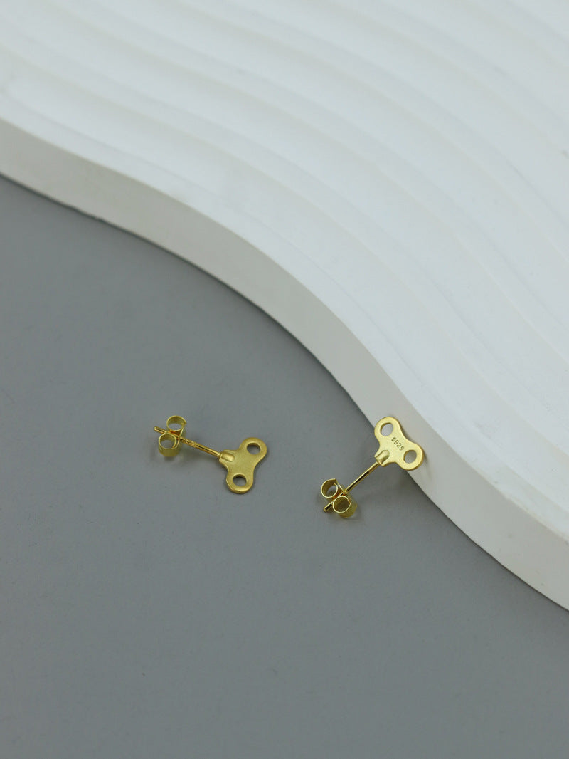 Winding Clock Key Earrings-Sterling Silver Clock Key Charm Stud Earrings-Tiny Key-Silver Key Jewelry-Gift for her