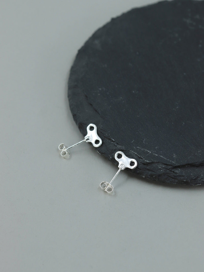 Winding Clock Key Earrings-Sterling Silver Clock Key Charm Stud Earrings-Tiny Key-Silver Key Jewelry-Gift for her