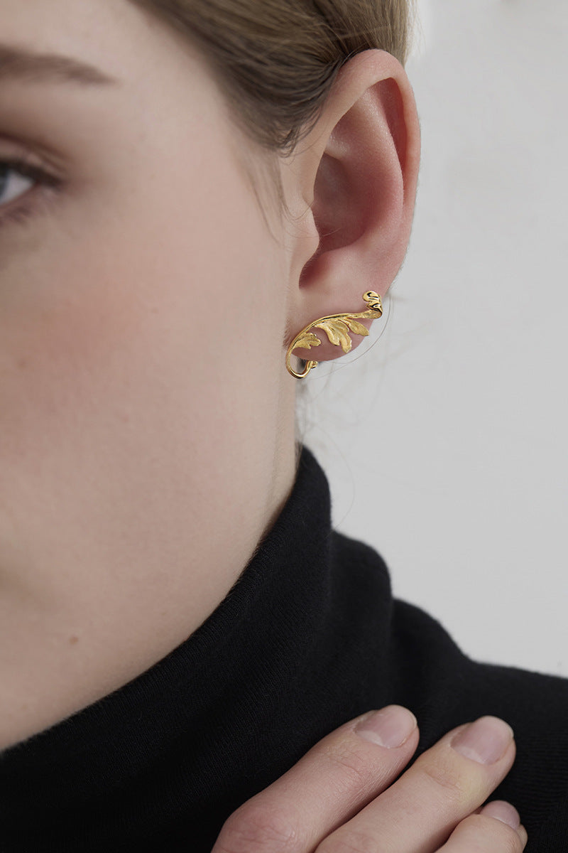Acanthus Leaf Earring-Sterling Silver Leaf Stud Earring-Antique Leaf-Dainty Leaf Jewelry-Gift for Women