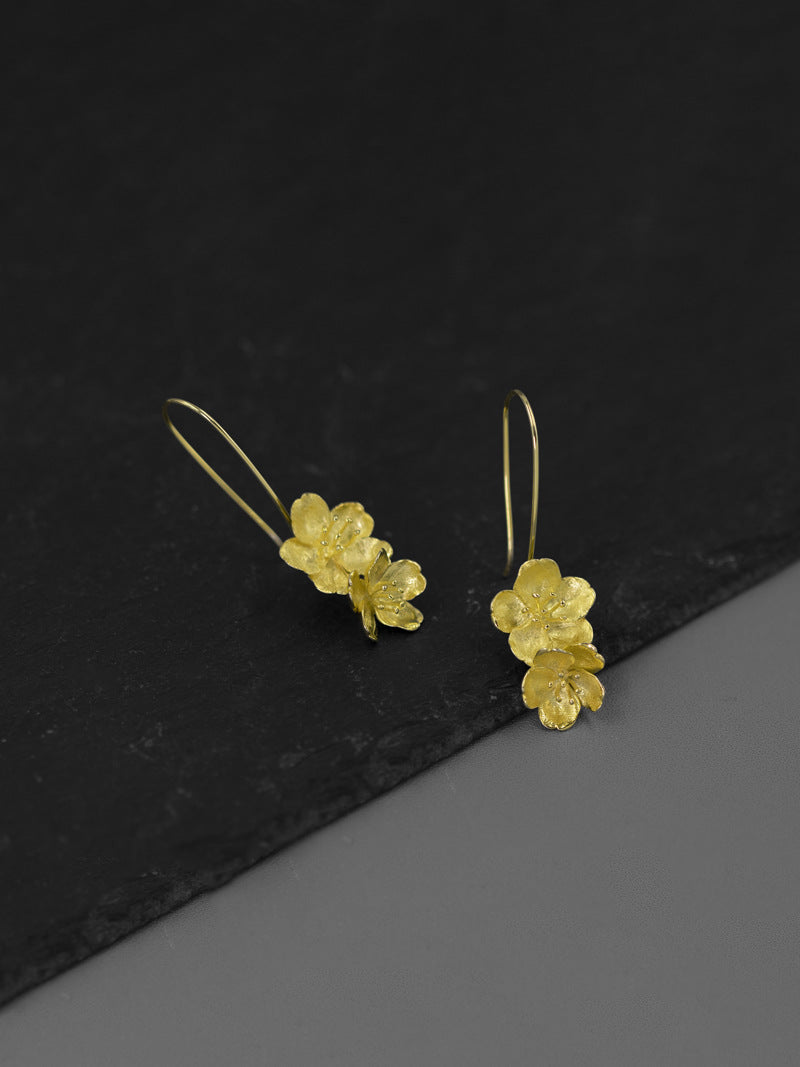 Sakura Flower Earrings-Sterling Silver Flower Twig Dangle Earrings-Cherry Blossom-Bridesmaid Floral Jewelry-Gift for her