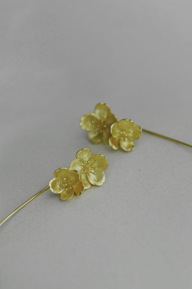 Sakura Flower Earrings-Sterling Silver Flower Twig Dangle Earrings-Cherry Blossom-Bridesmaid Floral Jewelry-Gift for her