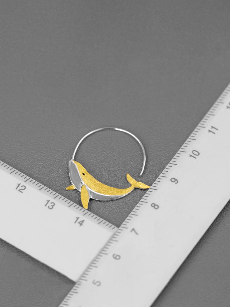 Humpback Whale Earrings-Sterling Silver Gold Whale Hoop Earring-Gold Tail-Ocean Animal Jewelry-Gift for her