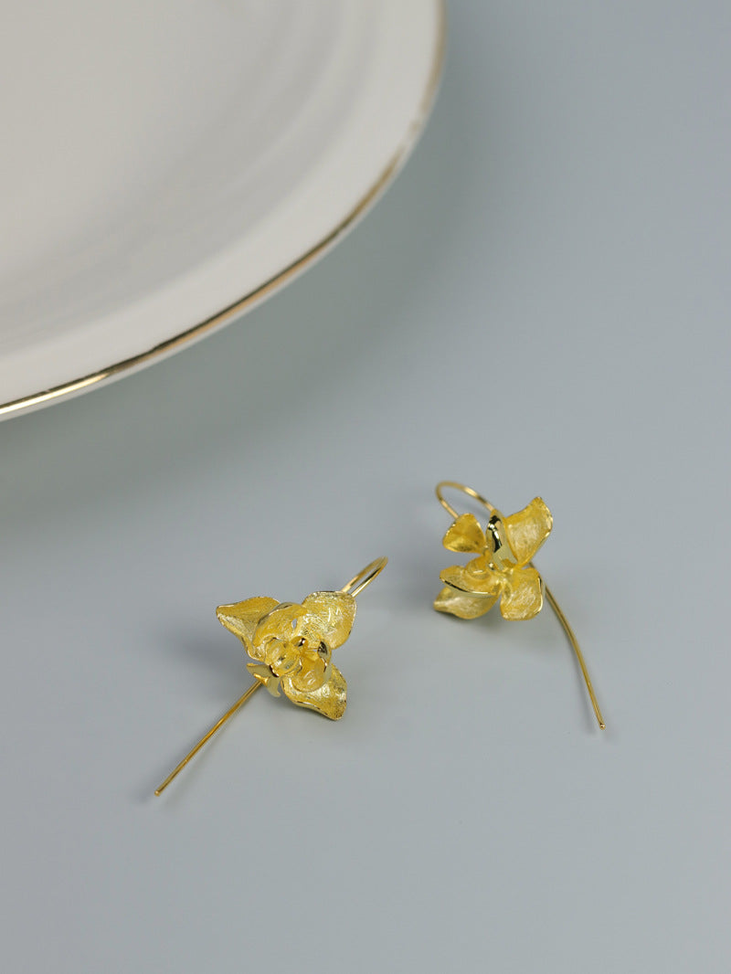 Orchid Flower Earrings-Sterling Silver Orchid Flower Dangle Earring-Phalaenopsis Orchid-Dainty Flower Jewelry-Gift for her