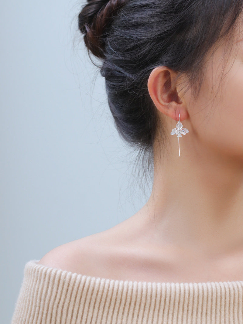 Orchid Flower Earrings-Sterling Silver Orchid Flower Dangle Earring-Phalaenopsis Orchid-Dainty Flower Jewelry-Gift for her