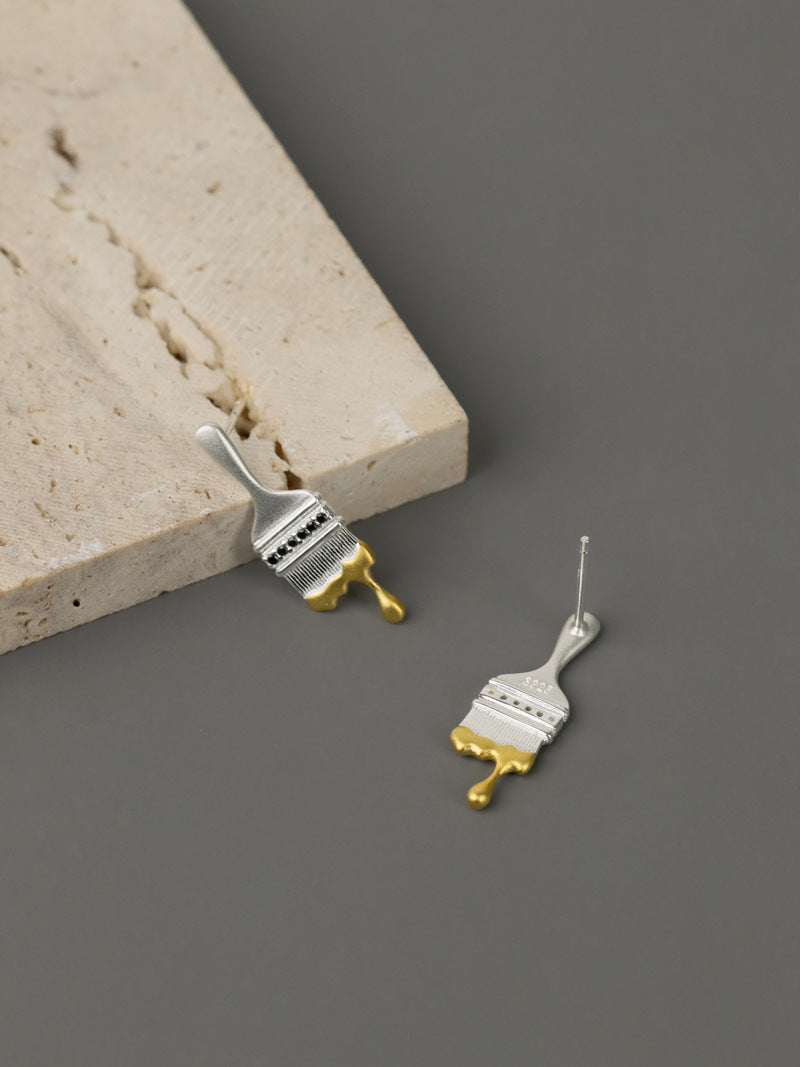 Paint Brush Earrings-Sterling Silver Paint Brush Stud Earrings-Artist Brush-Silver Painter Jewelry-Gift For Women