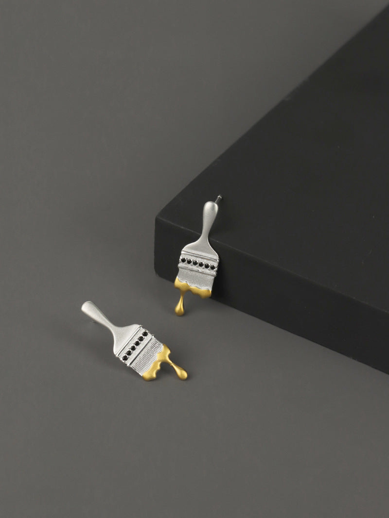 Paint Brush Earrings-Sterling Silver Paint Brush Stud Earrings-Artist Brush-Silver Painter Jewelry-Gift For Women