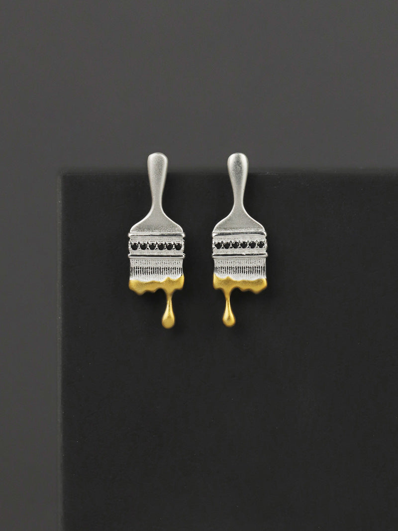 Paint Brush Earrings-Sterling Silver Paint Brush Stud Earrings-Artist Brush-Silver Painter Jewelry-Gift For Women