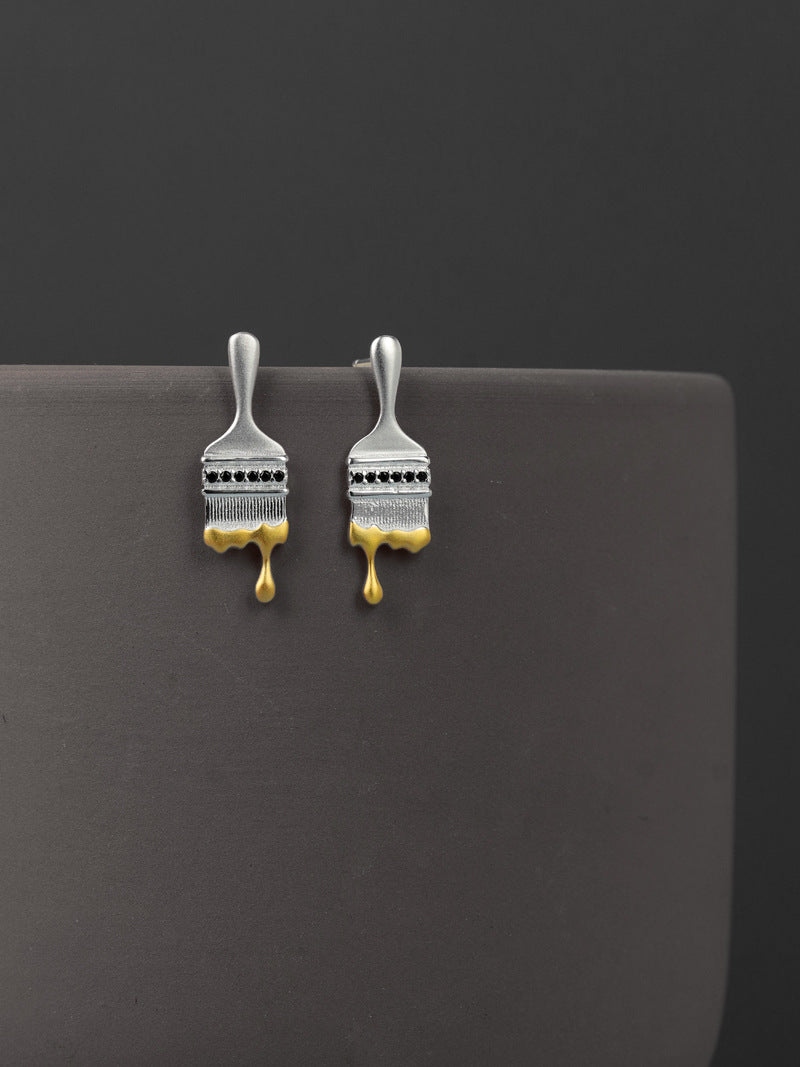 Paint Brush Earrings-Sterling Silver Paint Brush Stud Earrings-Artist Brush-Silver Painter Jewelry-Gift For Women