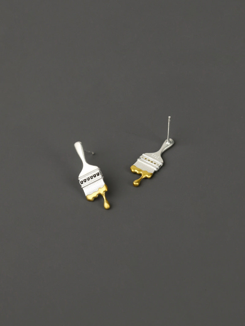 Paint Brush Earrings-Sterling Silver Paint Brush Stud Earrings-Artist Brush-Silver Painter Jewelry-Gift For Women