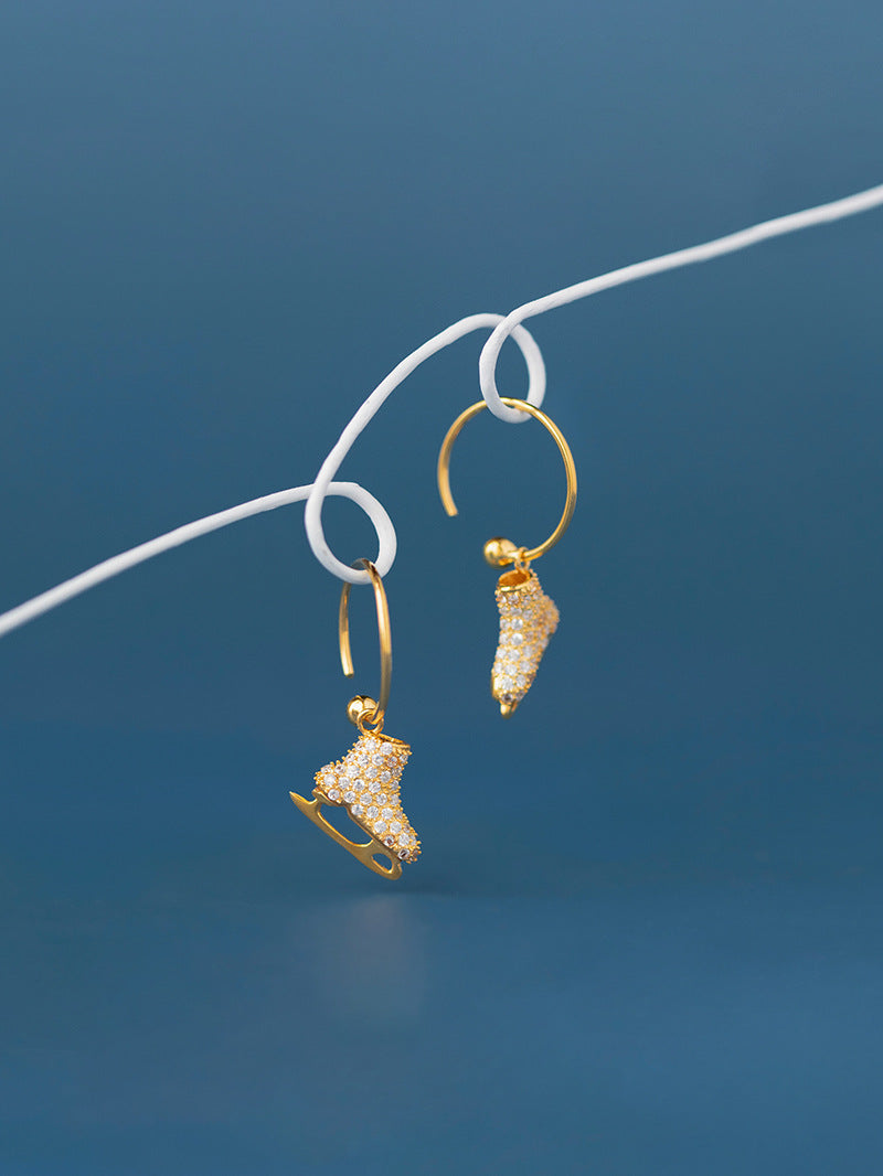 Ice Skates Earring-Sterling Silver Ice Skates Zircon Hoop Earring-Sparkling Zircon-Ice Sport Jewelry-Gift for her