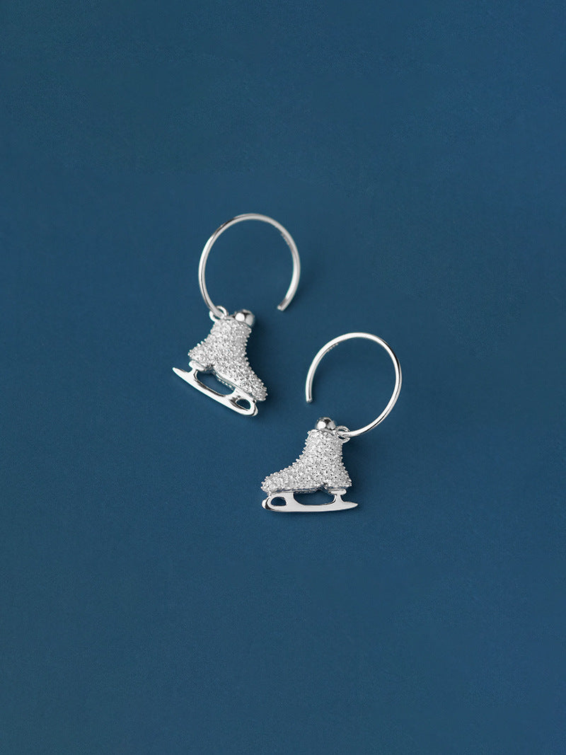 Ice Skates Earring-Sterling Silver Ice Skates Zircon Hoop Earring-Sparkling Zircon-Ice Sport Jewelry-Gift for her