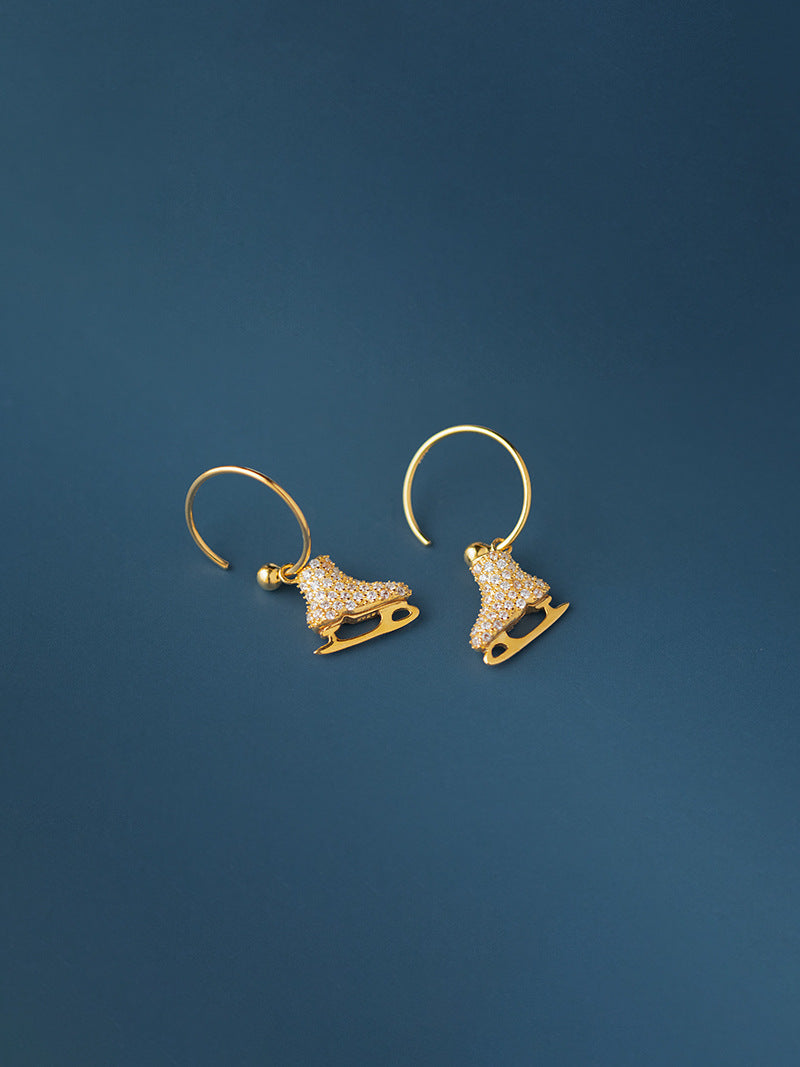 Ice Skates Earring-Sterling Silver Ice Skates Zircon Hoop Earring-Sparkling Zircon-Ice Sport Jewelry-Gift for her