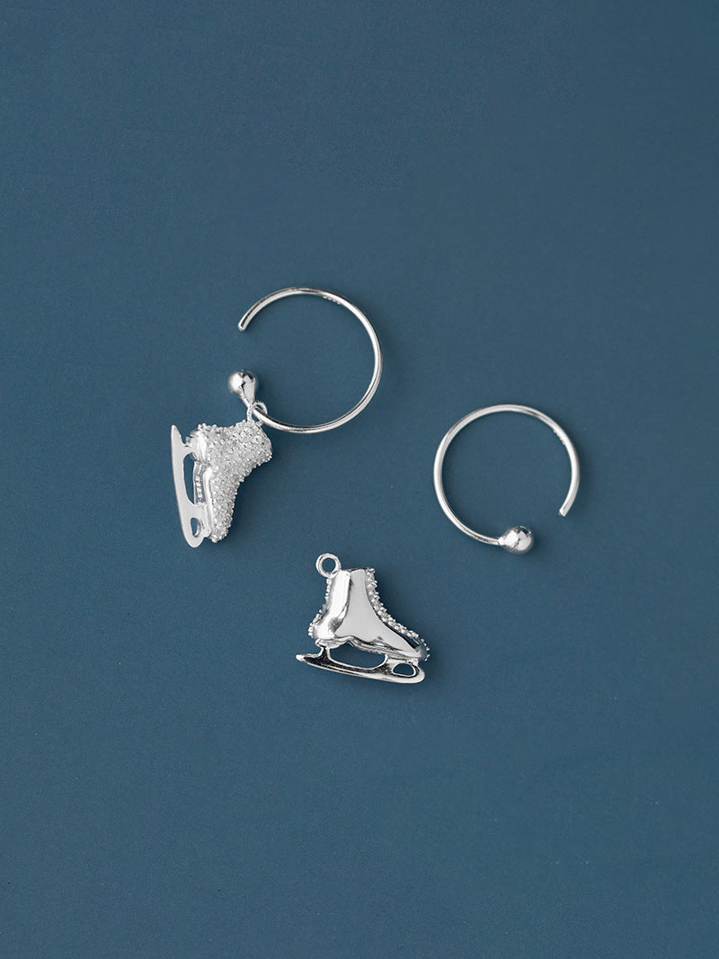 Ice Skates Earring-Sterling Silver Ice Skates Zircon Hoop Earring-Sparkling Zircon-Ice Sport Jewelry-Gift for her