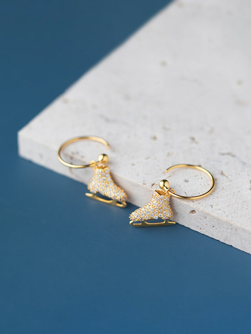 Ice Skates Earring-Sterling Silver Ice Skates Zircon Hoop Earring-Sparkling Zircon-Ice Sport Jewelry-Gift for her