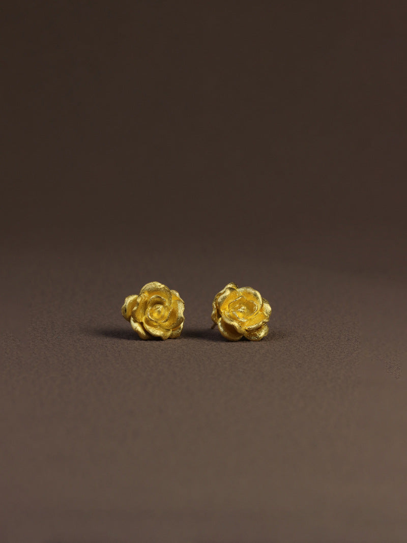 Camellia Flower Charm Earring-Sterling Silver Blossom Flower Stud Earring-Spring Flower-Dainty Floral Jewelry-Gift for her