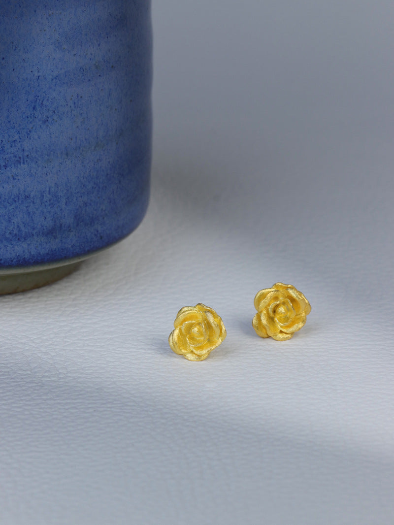 Camellia Flower Charm Earring-Sterling Silver Blossom Flower Stud Earring-Spring Flower-Dainty Floral Jewelry-Gift for her