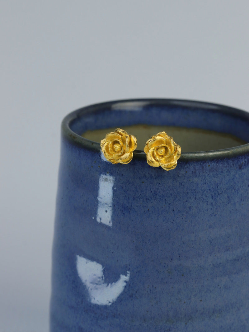 Camellia Flower Charm Earring-Sterling Silver Blossom Flower Stud Earring-Spring Flower-Dainty Floral Jewelry-Gift for her