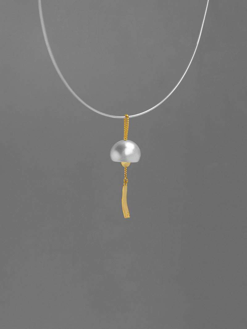 Wind Chime Necklace Charm-Sterling Silver Japan Style Wind Bell Pendant-Gold Drop-Blessing Jewelry-Gift for her