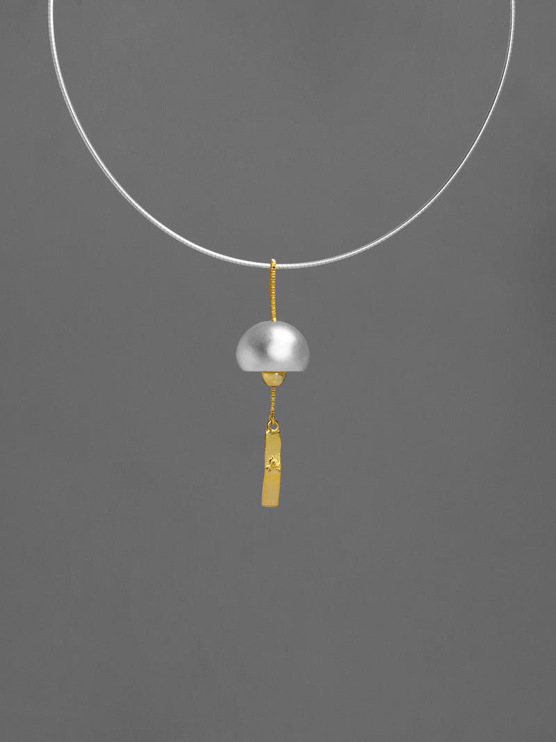 Wind Chime Necklace Charm-Sterling Silver Japan Style Wind Bell Pendant-Gold Drop-Blessing Jewelry-Gift for her
