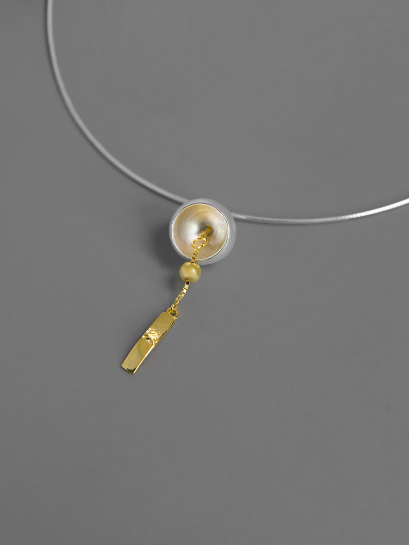 Wind Chime Necklace Charm-Sterling Silver Japan Style Wind Bell Pendant-Gold Drop-Blessing Jewelry-Gift for her
